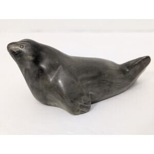 Vintage Seal Figurine Marbled Grey Faux Soapstone Sculpture Canadian Style
